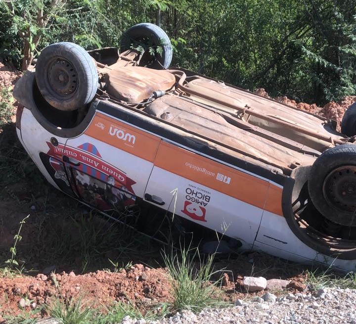 Carro da ONG Amigo Bicho de Venâncio Aires capota em estrada de chão